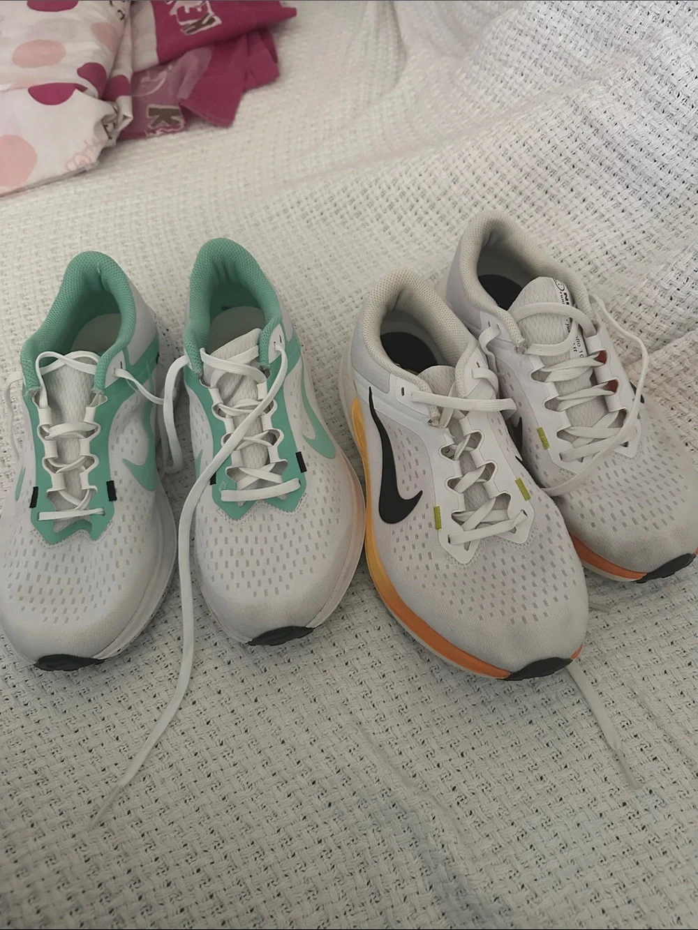 2 pairs of Nike White Running Shoes with Mint and Orange Accents 8.5
